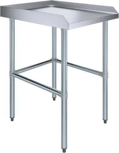 Vista 10 de AmGood Mesa de trabajo comercial con base abierta con salpicaduras y salpicaduras laterales, mesa de preparación de acero inoxidable para cocina