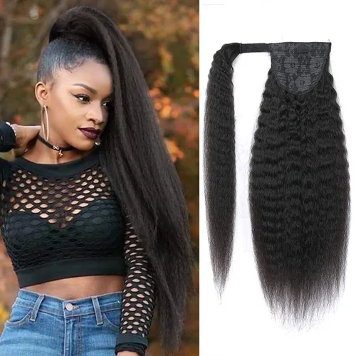 Vista 14 de Extension de cola de caballo con clip, rizada y ondulada, cabello humano, envuelve rizado ondulado con pasta mágica, 10A, cabello virgen brasileño