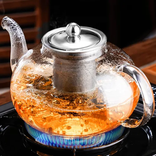 Vista 8 de PARACITY Tetera de vidrio para estufa 34 OZ, tetera de borosilicato transparente con infusor extraíble de acero inoxidable 18/8, tetera para té