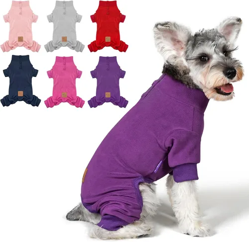 Vista 26 de cyeollo - Pijama de forro polar para perro, abrigos cálidos para perros pequeños, mameluco, azul marino, talla XS Soft Thermal Fleece, Turtleneck 1#