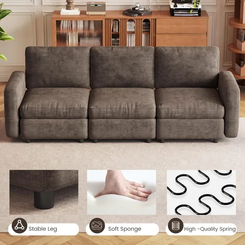 Vista 13 de Guyii Sofá modular de terciopelo, moderno sofá de 4 plazas de gran tamaño con 3 almohadas y reposapiés de almacenamiento, sofá convertible de 115.74
