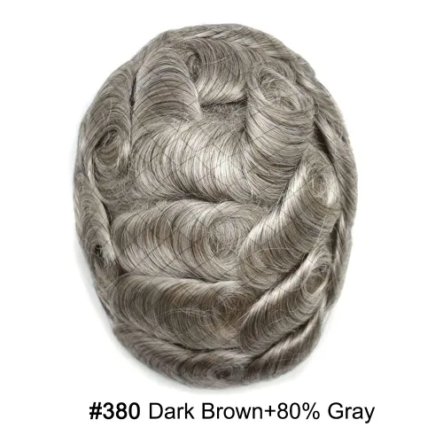Vista 388 de Toupee - Sistemas de reemplazo de cabello para hombre, encaje frontal suizo, nudo blanqueado, pieza de cabello humano natural