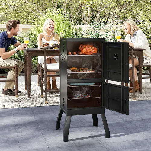 Vista 2 de Happygrill Parrillas de carbón, parrilla vertical de 40 pulgadas con termómetro integrado, amortiguadores de aire ajustables, bandeja de agua