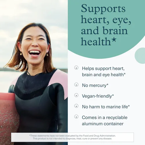 Vista 3 de Youtheory Omega Ocean-Friendly - Suplemento de algas Omega 3 con EPA y DHA - Apoya la salud cerebral y ocular* - A base de plantas - para dietas