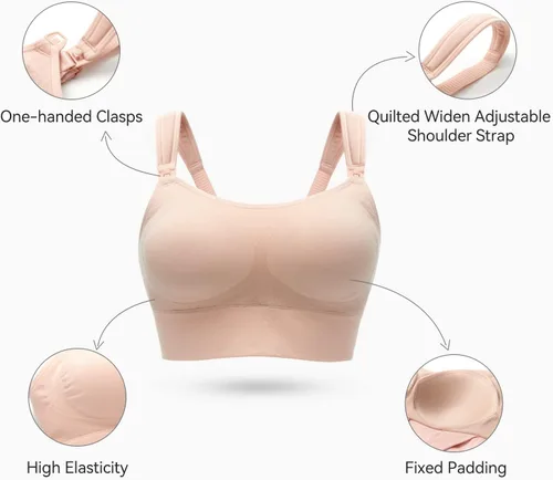 Vista 3 de Momcozy Lycra Pumping Bra Hands Free with Fixed Padding, Comfortable Support Pumping and Nursing Bra in One