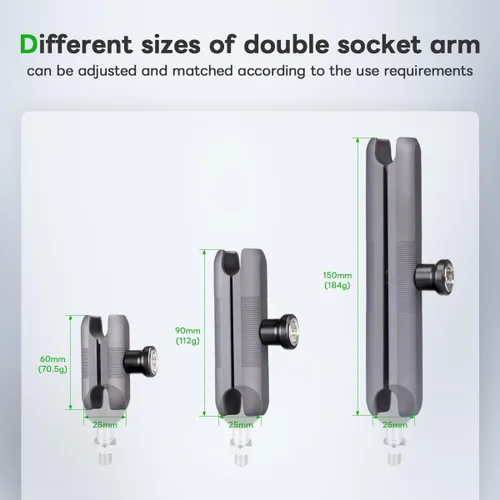Vista 5 de FANAUE Brazo de doble enchufe para bicicleta y motocicleta, compatible con soportes RAM tamaño B cabeza de bola de 0.984 in, brazo de enchufe
