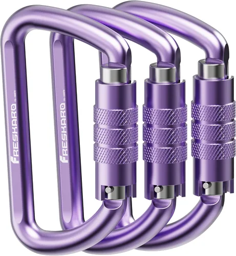 Vista 9 de FresKaro Clips de Mosquetón con Bloqueo Automático de 3 pulgadas, 12 kN-2698 libras, Forma D Sólida, Aluminio 7075 de Servicio Pesado, Ligero, 1.09