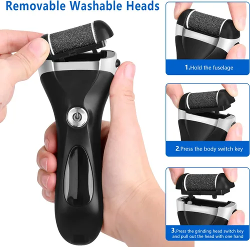 Vista 6 de Kit Removedor Eléctrico de Callos para Pies, Herramientas de Pedicura Recargables Elmchee para Cuidado de Pies Lima de Pies con 3 Cabezales