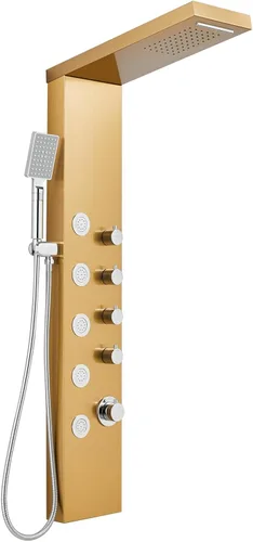 Vista 9 de ROVOGO Sistema de torre de panel de ducha con ducha de cascada, 5 chorros de cuerpo y 3 ajustes de mano, columna de ducha de acero inoxidable 304