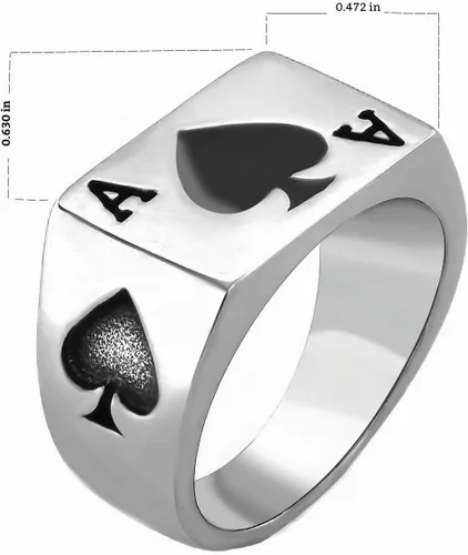 Vista 3 de JAJAFOOK Anillo de acero inoxidable para hombres y mujeres, diseño de espada de póquer, plata y negro, tallas 6-14 Pala Ace Oro Negro