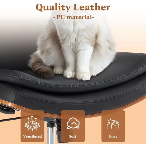 Vista 45 de Armless Modern Walnut Office Desk Chair with Wheels, PU Leather Adjustable Wide Swivel Executive Task Chair, Ergonomic Cross Legged Computer Chair