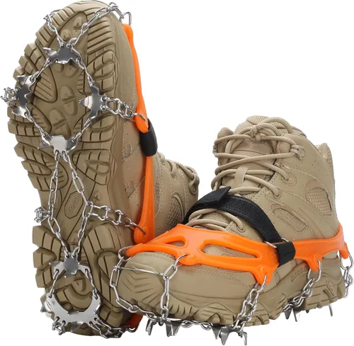 Vista 8 de Crampons 19 Spikes with Stainless Steel Chain Ice Snow Grips Traction Cleats System Safe Protect for Walking, Jogging, Climbing, Hiking on Snow and