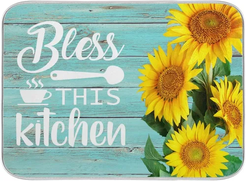 Vista 11 de Tapete de secado de platos para cocina, puerta de granero, encimera de madera rústica, de 16 x 18 pulgadas, tapete de microfibra absorbente