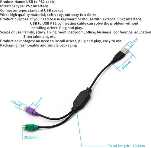 Vista 5 de PS/2 to USB Adapter Cable, 4Pack PS2 Female to USB Male Converter Connector Adapter for PC Keyboard