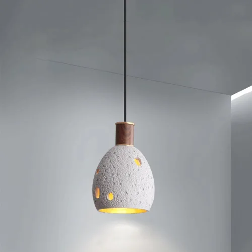 Moderna lámpara colgante de mesita de noche para dormitorio, lámpara colgante de piedra japonesa Wabi-Sabi con acabado de madera cilíndrica, lámpara