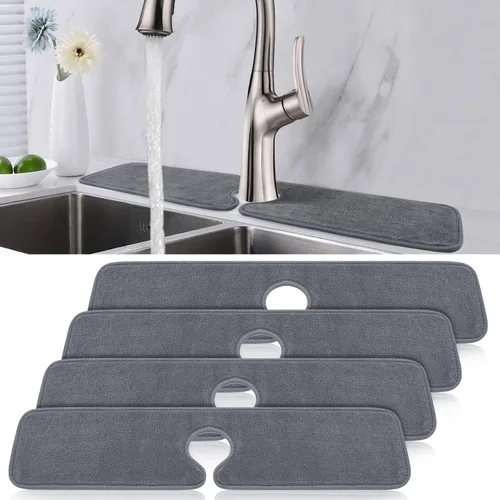 Vista 9 de PoYang Paquete de 2 Alfombrillas para Grifo de Fregadero de Cocina Protector contra Salpicaduras Corto: Alfombrilla de Microfibra Súper Absorbente