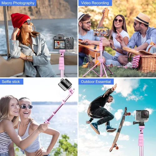 Vista 48 de SENSYNE Trípode de teléfono de 62 pulgadas y palo para selfie, soporte extensible para teléfono celular con control remoto inalámbrico y soporte