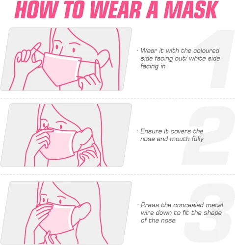 Vista 6 de 50 unidades de máscara desechable con filtro de 3 capas no médica respirable con cinta elástica para las orejas