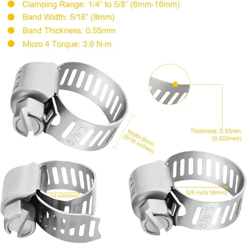 Vista 3 de Winlong Abrazaderas de manguera de acero inoxidable de 1/2 pulgadas, 24 unidades de abrazaderas de manguera de transmisión de engranajes