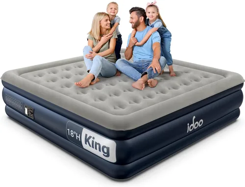 Vista 11 de iDOO - Colchón de aire tamaño Queen con bomba integrada, colchón inflable elevado de 18 pulgadas, cama de aire portátil de cuatro cámaras mejorada
