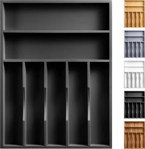 Vista 13 de Organizador de cajones extensible de acacia para cubiertos y utensilios, bandeja de cubiertos de madera de acacia ajustable en cajón para cubiertos