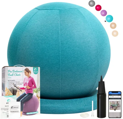 ProBalanceΩ - Silla de bola de yoga, silla de ejercicio con funda y base para escritorio de oficina en casa, parto y embarazo, bola de estabilidad y