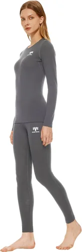 Adeptwool Ropa interior térmica de lana merina para mujer, con cuello redondo, parte superior e inferior