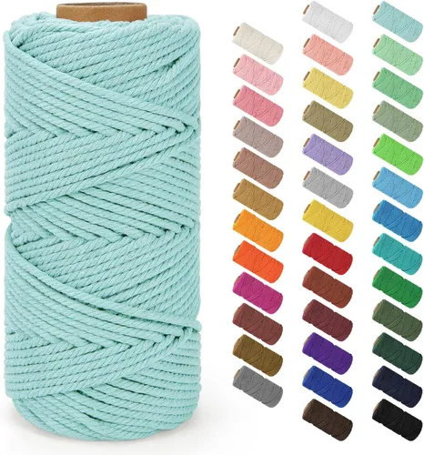 Vista 126 de Cuerda de macramé de 0.079 in x 220 yardas (656 pies), cuerda de algodón natural para colgar en la pared, ganchos de plantas, manualidades, Verde