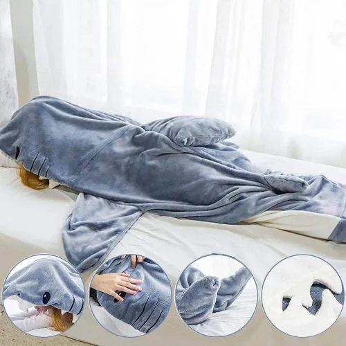 Vista 6 de inkArts Manta de Tiburón con Capucha y Mono para Adulto y Niño, Bolsa de Dormir de Tiburón Usable, Mono Cómodo y Suave para Disfraz