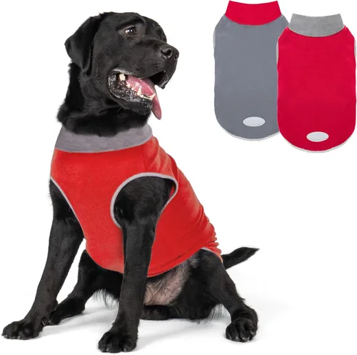 Vista 16 de cyeollo Paquete de 2 suéteres de forro polar para perro, chaleco cálido reflectante para perro, abrigo elástico para perro, chaqueta de invierno