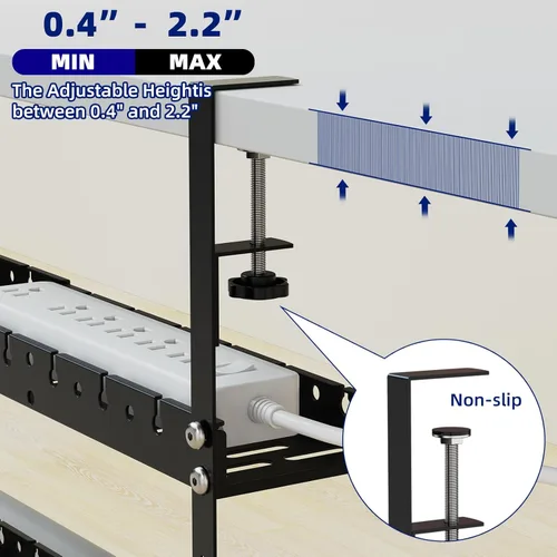 Vista 6 de 31Inch Extendable Under Desk Cable Management Tray, Metal Cable Management Tray Under Desk Cord Management with Clamp, Extendable Power Strip Cord