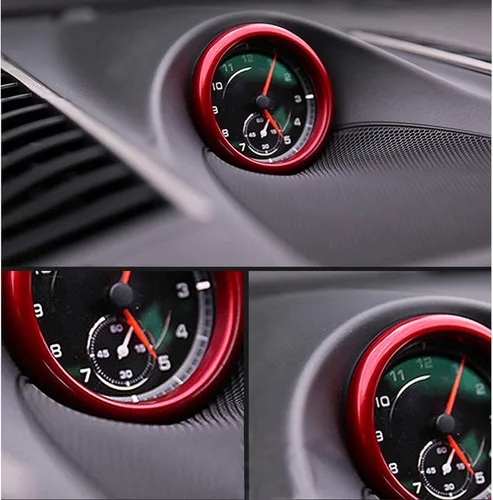 Vista 3 de Reloj central para tablero de instrumentos Cubierta de brújula de aluminio Anillo Emblema Pegatina para Porsche 911 718 Cayenne Macan Panamera, etc.