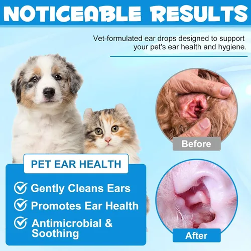 Vista 3 de Gotas de tratamiento de infección de oído de gato y perro, infecciones de oído de perro con hidrocortisona al 1% - Tratamiento de infección de oído