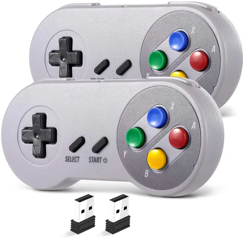 2 unidades de controlador USB inalámbrico de 2,4 GHz compatible con juegos de SNES, controlador USB SNES retro para PC clásico super para Windows PC