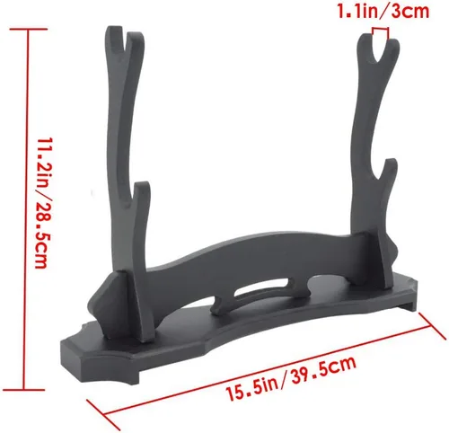 Vista 3 de BiJun Soporte para espada, soporte de Katana de madera de 2 niveles, soporte para sable de luz, estante de exhibición para todas las espadas samuráis