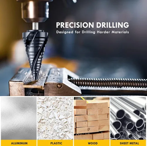 Vista 6 de Broca de cuatro Sprial Flauta M35 de cobalto, 1/4"-1-1/8" Ultra TiAIN recubierta Unibit broca, broca de vástago hexagonal de 1/4" para metal, acero