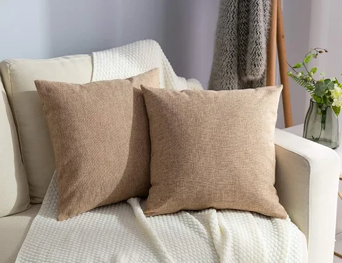 Vista 19 de Stellhome Juego de 2 fundas de almohada de lino para cama, sofá, banco, fundas de cojín cuadradas de yute sólido, 16 x 16 pulgadas (40 cm), Beige