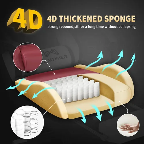 Vista 5 de Silla de juegos Gamtimer, silla de computadora con reposapiés y soporte lumbar, piel sintética transpirable, soporte lumbar y reposacabezas 4D