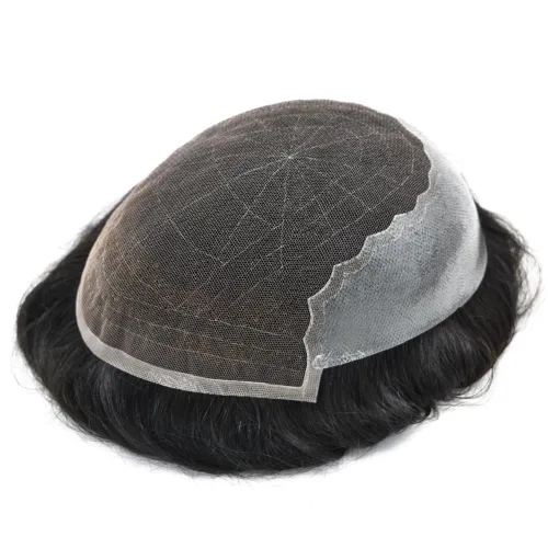 Vista 334 de Toupee - Sistemas de reemplazo de cabello para hombre, encaje frontal suizo, nudo blanqueado, pieza de cabello humano natural