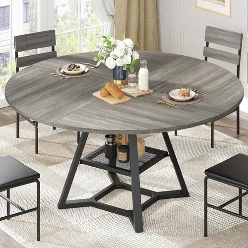 Vista 15 de knoworld Round Dining Table for 4, Kitchen Tables Dining Room Circle Dinner Table with Pedestal Metal Frame, Space Saving Wood Industrial Kitchen &