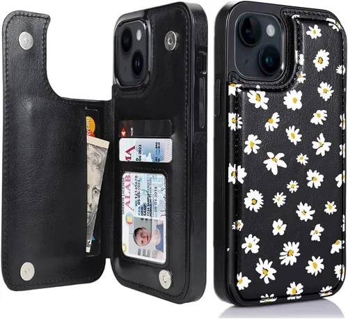 Vista 8 de uCOLOR Funda de piel con tapa para tarjetas compatible con iPhone 13 6.1, iPhone 14 6.1, mujeres y niñas con tarjetero y función atril