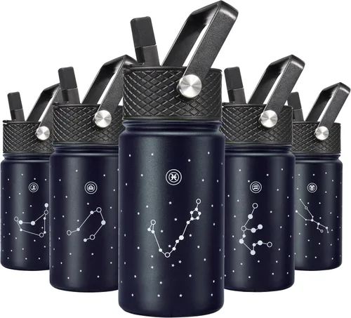 Vista 93 de BJPKPK Botella de Agua Aislada con Tapa de Pajita, 15 oz Botellas de Agua de Acero Inoxidable, Reutilizable a Prueba de Fugas sin BPA Termo, Frasco