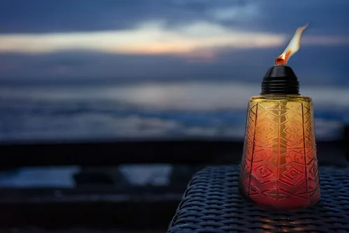 Vista 6 de Elegantes linternas de cristal para tu mesa o patio con muchos colores para elegir. Juego de 3 linternas (azul caribeño)
