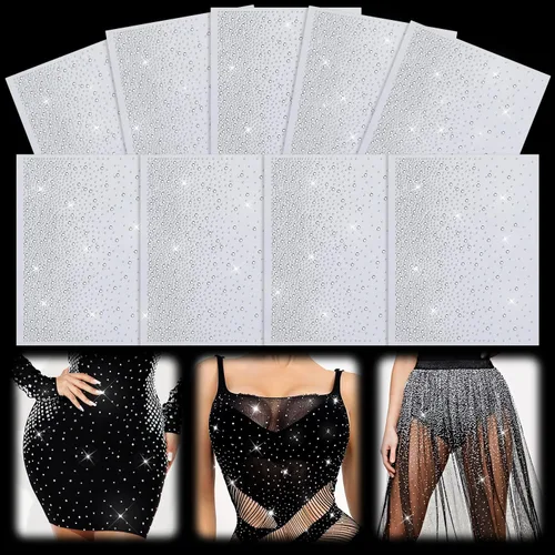 Vista 11 de 9 Hojas de Transferencias de Diamantes de Imitación Termoadhesivos, Calcomanías de Transferencia Hotfix de Cristal con Purpurina, Apliques