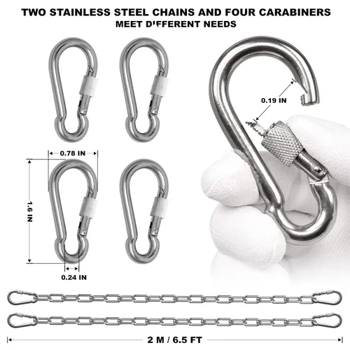 Vista 3 de Cadena de eslabones de acero inoxidable de 1/8 pulgadas, cadena de bobina de acero inoxidable 304 resistente con mosquetones, 2 cadenas de seguridad