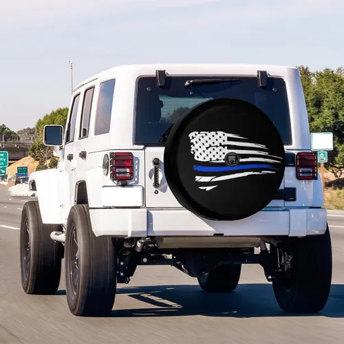 Vista 2 de Foruidea Funda para neumático de repuesto con la bandera estadounidense con orificio de cámara de respaldo para remolque, RV, SUV y muchos