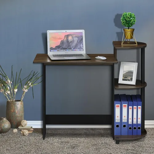 Vista 73 de Furinno - Escritorio compacto para computadora con estantes, Tablero de partículas, Marrón oscuro