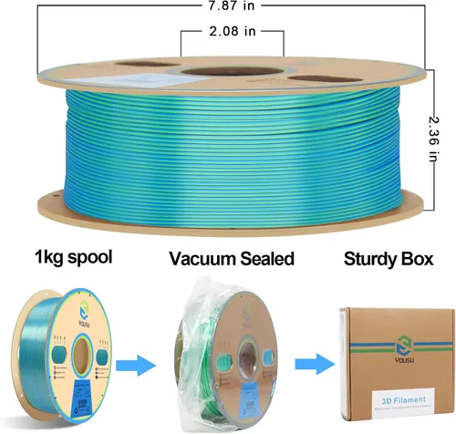 Vista 6 de Yousu - Filamento PLA de seda 1.75mm, filamento para impresora 3D de coextrusión de doble color, compatible con la mayoría de impresoras 3D, seda