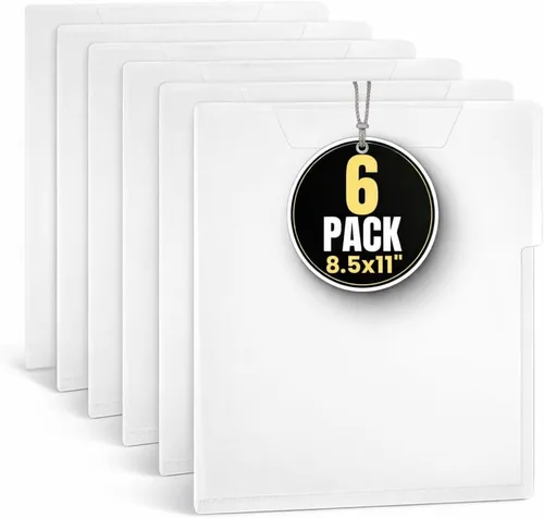 1InTheOffice Carpeta de plástico transparente tamaño carta, carpeta de archivos de polietileno con 3 pestañas, (paquete de 6)