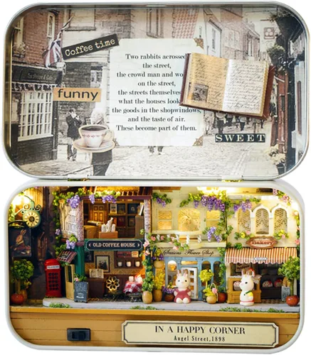 Vista 10 de Spilay - Casa de muñecas en miniatura con muebles, kit de casa de muñecas (hazlo tú mismo) mini caja de hierro tipo teatro, a escala 1:24